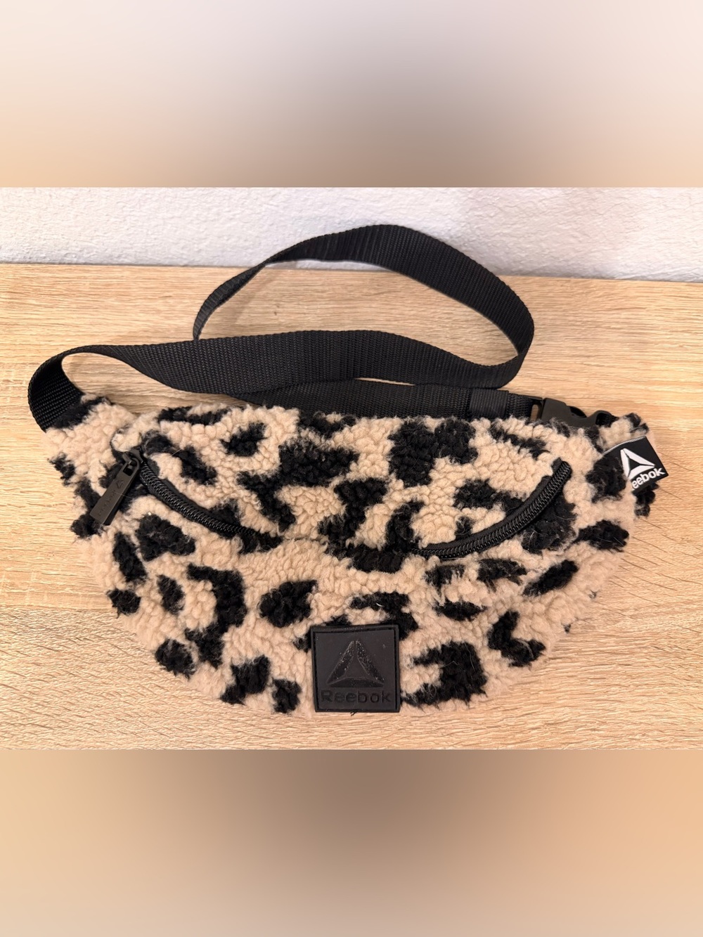 Reebok Sherpa Leopard Print Fanny Pack - Black & Cream